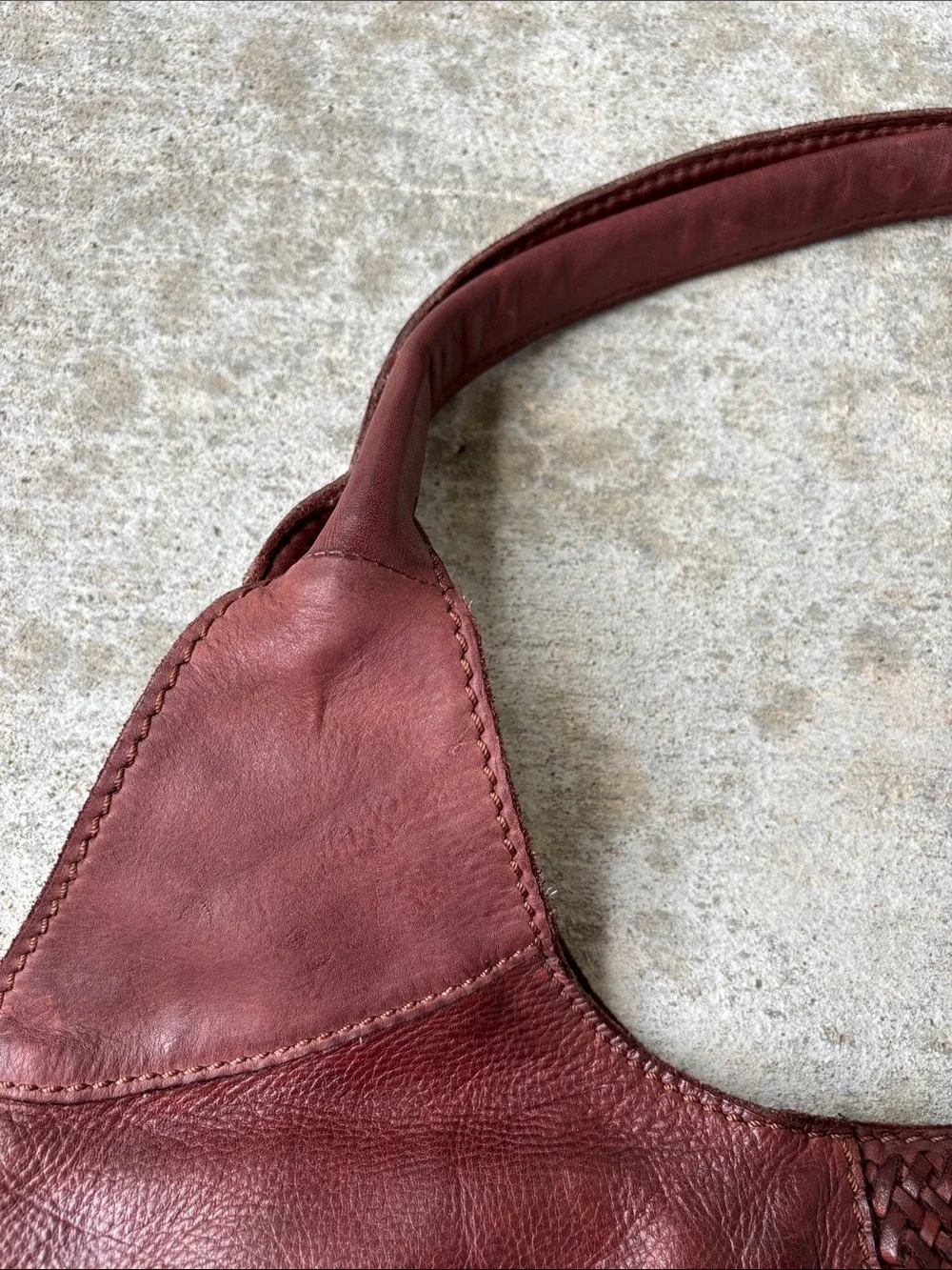 Zoa Braided-Trim Leather Hobo Bag in Deep Rust